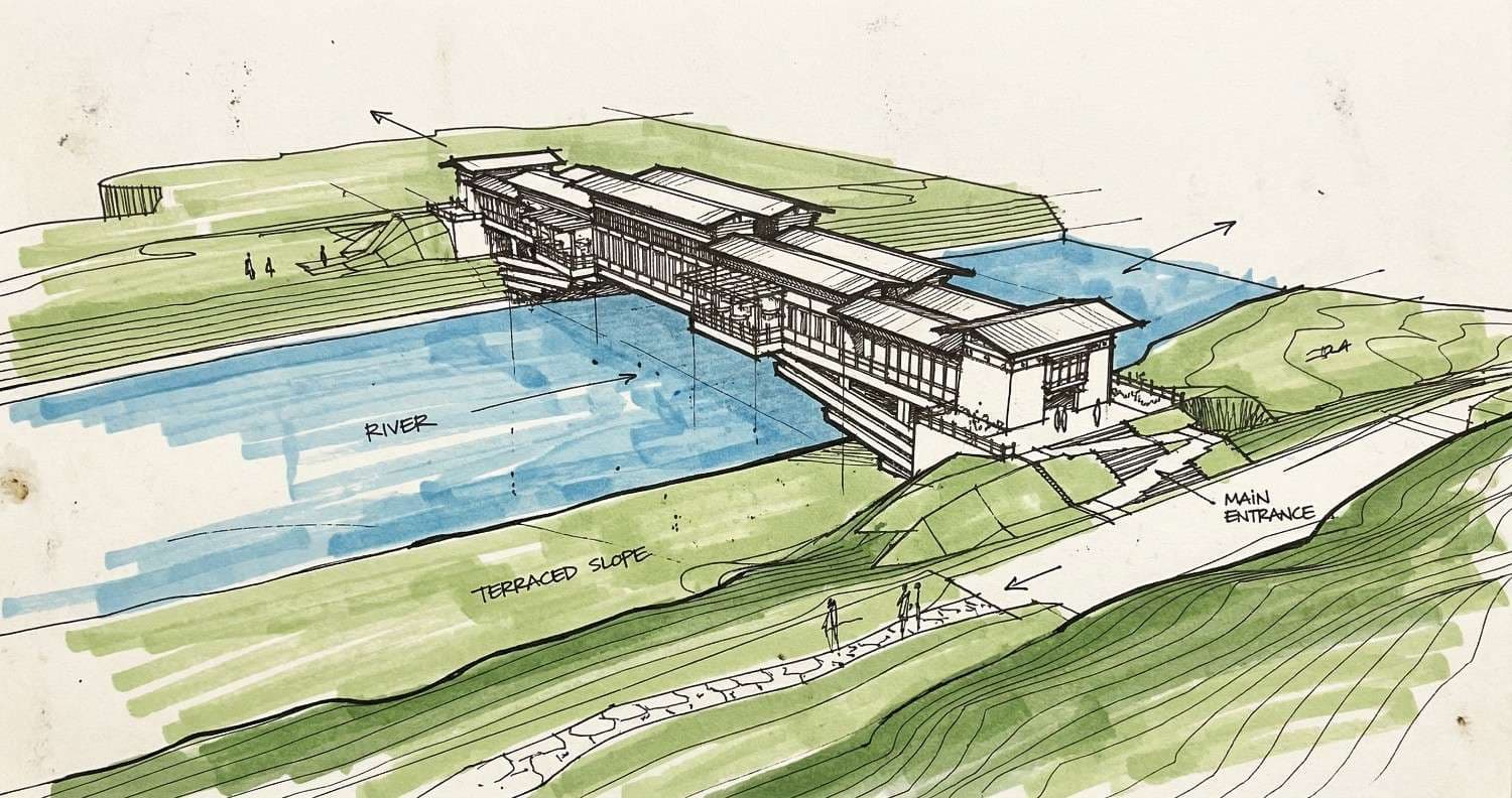 Conceptual pedestrian bridge proposal for the riverfront