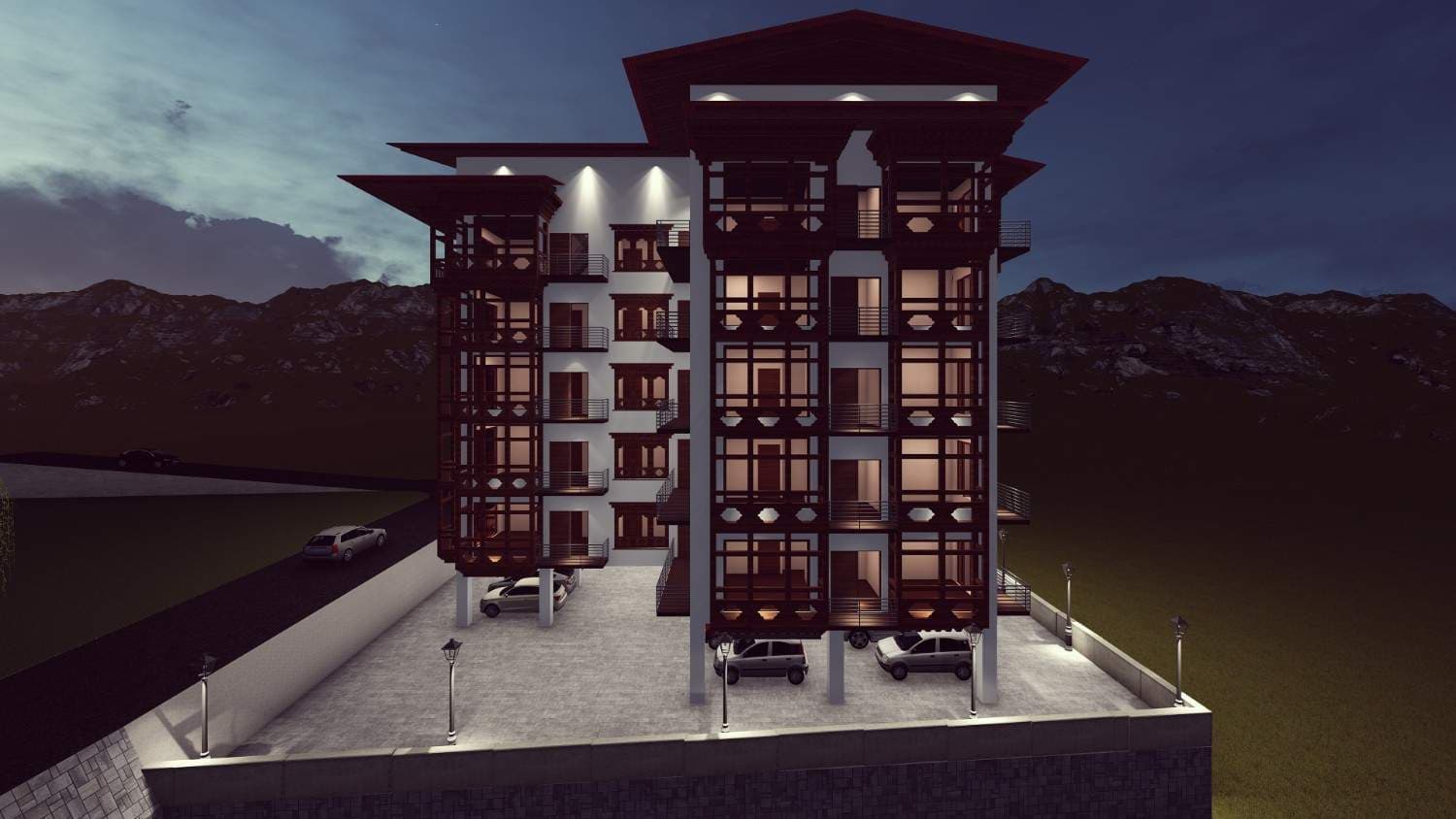 Elevation design of Stilt+Ground+4+Jamthog at Taba, Thimphu