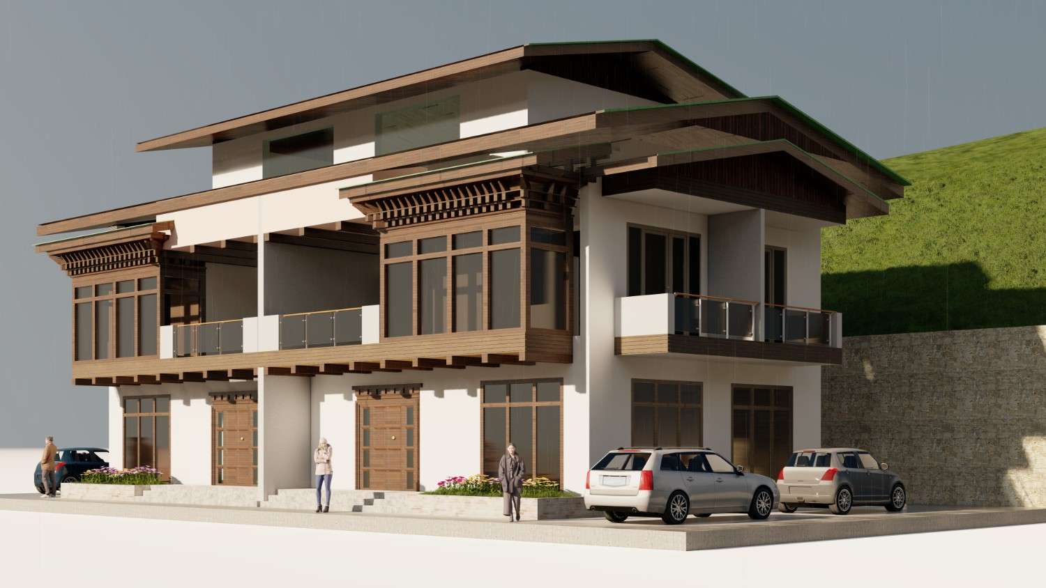Duplex units on a hilltop in Paro overlooking the airport