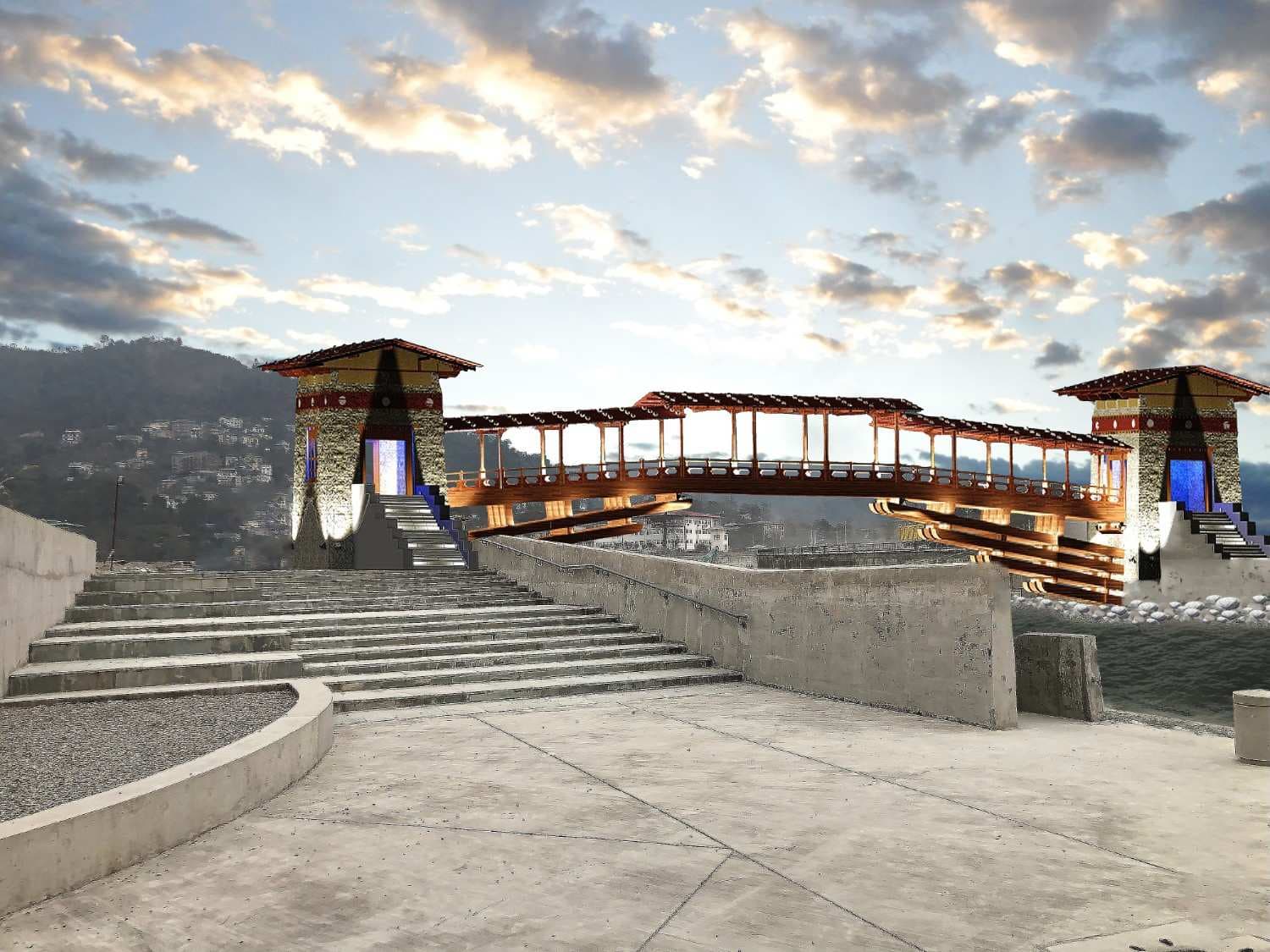 Completed NMT bridge at Om Chhu, Phuentsholing