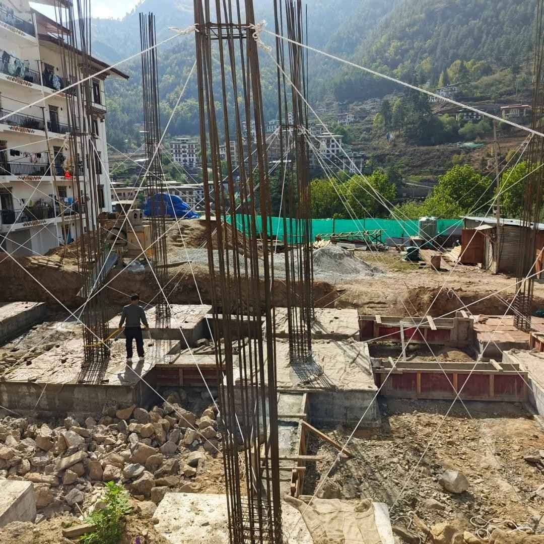 On-going construction of S+G+4+Jamthog at Taba, Thimphu