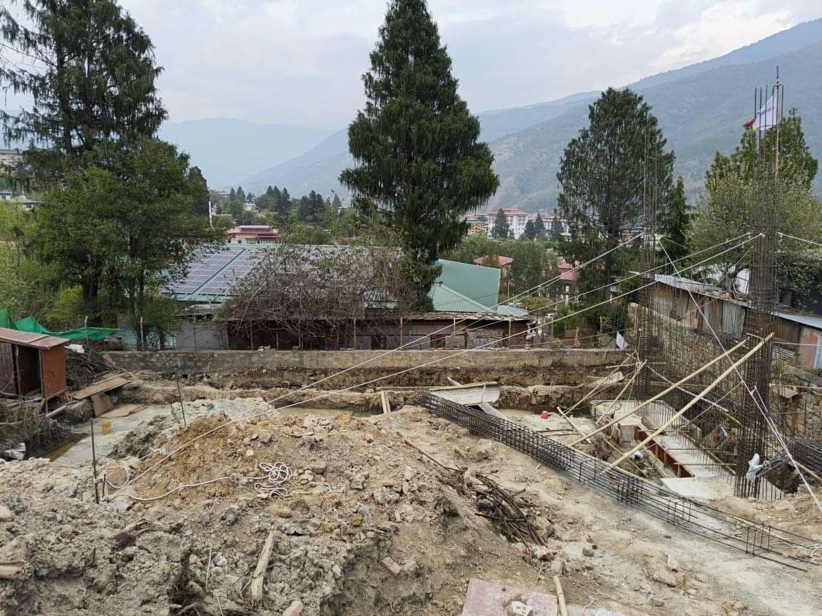 On-going construction of 1/2B+B+G+4+Jamthog above NPPF Colony, Thimphu