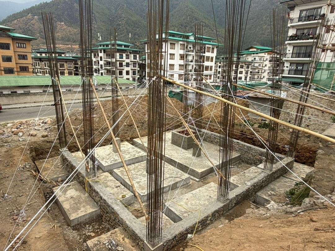 On-going construction of S+G+4+Jamthog at Taba, Thimphu