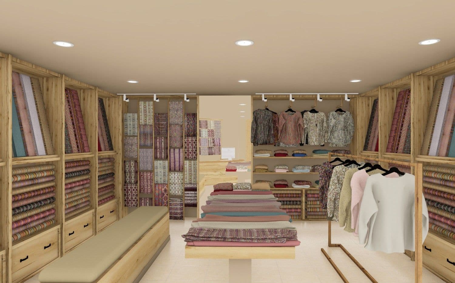 Bhutanese textile interior with timber displays